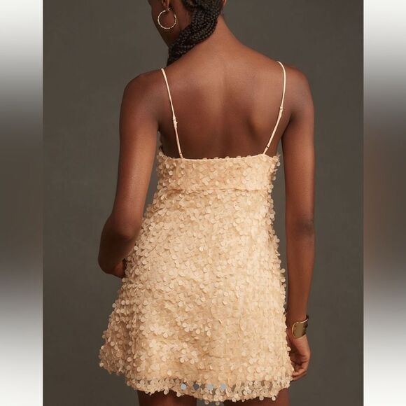 Anthropologie 3D Floral Embellished Mini Dress in Peach - Picture 3 of 10